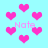 Pixelated pink hearts and the word 'Note' in light purple text on a cyan background, with some heart shapes appearing to merge or overlap.