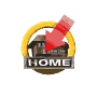 Animated icon showing a house inside a golden ring with 'HOME' text, red arrow changing position across frames.