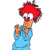 A pixelated cartoon character with red hair and blue clothing on the left, next to green text reading "Original Icons .com" on a dark green background.