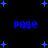 Blue pixelated text 'page' repeated four times on a black background with scattered blue star shapes.