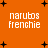 Orange background with black plus signs and white text reading 'narubos frenchie' in four identical sections.