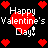 Static pixel art with black background, red hearts, and white text reading 'Happy Valentine's Day!' in a retro digital style.