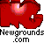 Red pixelated heart with a glowing pink center and white highlight, positioned above black-and-white text reading "Newgrounds.com" on gray background.
