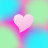 Pixelated pink heart icon with four distinct color variations against a blurred pastel background of cyan, green, and magenta hues.