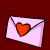 A 5x5 contact sheet of animated Valentine's Day-themed envelope icons with red hearts, displayed on a dark red background.