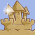 Animated sandcastle icon with sparkling effects across multiple frames arranged in a 5x5 contact sheet grid on light blue background.