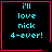 Four identical pixel-art with cyan text on black background, each bordered in pink; two have small symbols at bottom-right corners