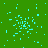 Green background with scattered cyan pixel clusters resembling explosions, a solid gray rectangle in the bottom-right corner.