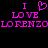 Pixelated pink text and heart symbol on black background, displaying "I ❤️ LOVE LORENZO" in three lines.