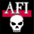 Static pixel art icon featuring a white skull with black eye sockets and teeth against a black background, overlaid by large silver letters "AFI" on a red rectangular bar above the skull.