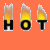 Animated contact sheet showing three sequential frames of a pixelated 'HOT' text icon with flame effects on orange, green, and blue backgrounds.