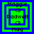 Four identical pixelated frames show a green square with blue borders containing text and symbols.