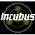A 4-frame animated contact sheet showing a pixelated logo with the word 'incubus' overlaid, featuring circular arrangements of dots connected by lines in various configurations across frames.