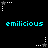 Pixelated cyan text 'emilicious' repeated across black background with white and gray star-shaped icons in various positions.