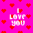 Pixelated pink background with red heart shapes and white text reading "I Love you" in multiple positions.