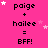 Pink background with white stars and repeated text 'paige + hailee = BFF!' in black pixelated font.