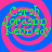 Four identical spiral patterns with alternating pink and blue rings, each containing green text reading "Capab Jaroddy Leary" in a pixelated font.