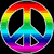 Six peace sign icons arranged in a , each with distinct color schemes and patterns including rainbow gradient, pink, white, purple, zebra stripes, and multicolored repeating designs