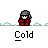 Animated pixel art contact sheet showing a character in red clothing with gray hair performing subtle motion across 16 frames, each labeled "Cold" below the icon on a gray background.
