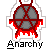 A pixelated icon with a red inverted pentagram on a gray circular background, red dripping effects, and the word 'Anarchy' below it.