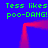 Green text "Tess likes poo-DANG!" repeats four times on a blue background with red gradient borders, forming a symmetrical layout.
