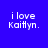 Blue background with white text reading "i love Kaitlyn." and light blue rectangular blocks in various positions.