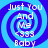 Four identical blue and purple spiral-patterned icons with white text reading "Just You And Me <333 Baby" arranged in a