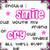 four identical pink text-based icons with 'smile' and 'cry' labels, each surrounded by small star symbols on a white background