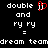 Pixelated text and symbols on black background with red heart-shaped icon between two identical text blocks.