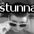 Pixelated grayscale image showing a person's face with dark hair and sunglasses, overlaid by large white text reading 'stunna' on a black background.