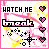 Pixelated icon with 'WATCH ME' text, pink heart symbols, and a central 'break' word in black outline on yellow-pink background.