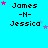 Pixelated text displays 'James -N- Jessica' on cyan background with pink and purple stars, varying star positions across frames.