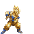 A 4x3 contact sheet of pixel art frames showing a character in golden armor performing an energy attack animation sequence against a gray background.