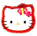 Hello Kitty character with red border and pink flower bow, shown in four varying sizes on white background.