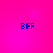 Four identical blue 'BFF' text icons arranged in a on a pink-to-magenta gradient background