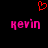 Red pixelated heart symbol above two identical pink text 'kevin' labels on black background.