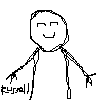 Four pixelated stick-figure animations with varying expressions and pink hair, each labeled 'russell' in handwritten text.