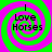 Four identical spiral patterns with alternating green and pink rings, each containing the text "I Love Horses" in black pixelated font.