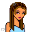 Pixel art contact sheet showing multiple views of a female character in blue crop top and dark jeans with sparkly belt, alongside text "Sparkle & Shine" on white background.