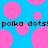 Blue background with pink polka dots and black text reading 'polko dots! polko dots!' in pixelated font.