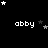 Black background with white pixelated text 'abby' repeated across three , surrounded by scattered white and gray stars in a pattern