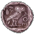Circular pixelated icon with brown and beige tones showing a stylized figure holding a staff-like object against a textured background.