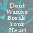 Pixelated text reads 'Dont Wanna Break Your Heart' in white block letters over a teal and gray background with blue pixel trails.