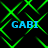 Green neon pattern with four instances of blue text 'GABI' on black background, no visible motion changes