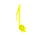 Yellow musical eighth notes with varying stem positions and notehead shapes on a gray background, displayed in three of three