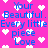 Pixelated blue text on bright pink background with scattered white heart shapes, repeating phrases about beauty and love.