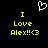Pixelated yellow text on black background reads "I Love Alex!!<3" with white heart outline above, two identical copies side-by-side.