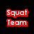 Red text on black background with gray rectangle; words 'Squat Team', 'Iqra Amna Emily', 'Roman Betty Jackie' displayed in pixelated font.