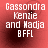 Red background with white pixelated text reading 'Gassondra Kenzie and Hadja BFFL' in four identical arranged in a