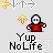 Pixelated character in red shirt with white face and black outline, surrounded by orange arrow symbols and text reading "Yup NoLife" on light gray background.
